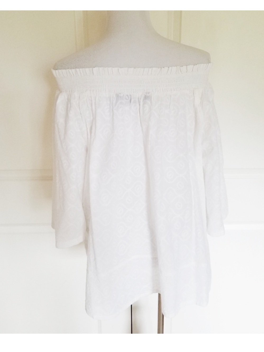 Indigo White Off-Shoulder Ruffled Top - Picture 2 of 4
